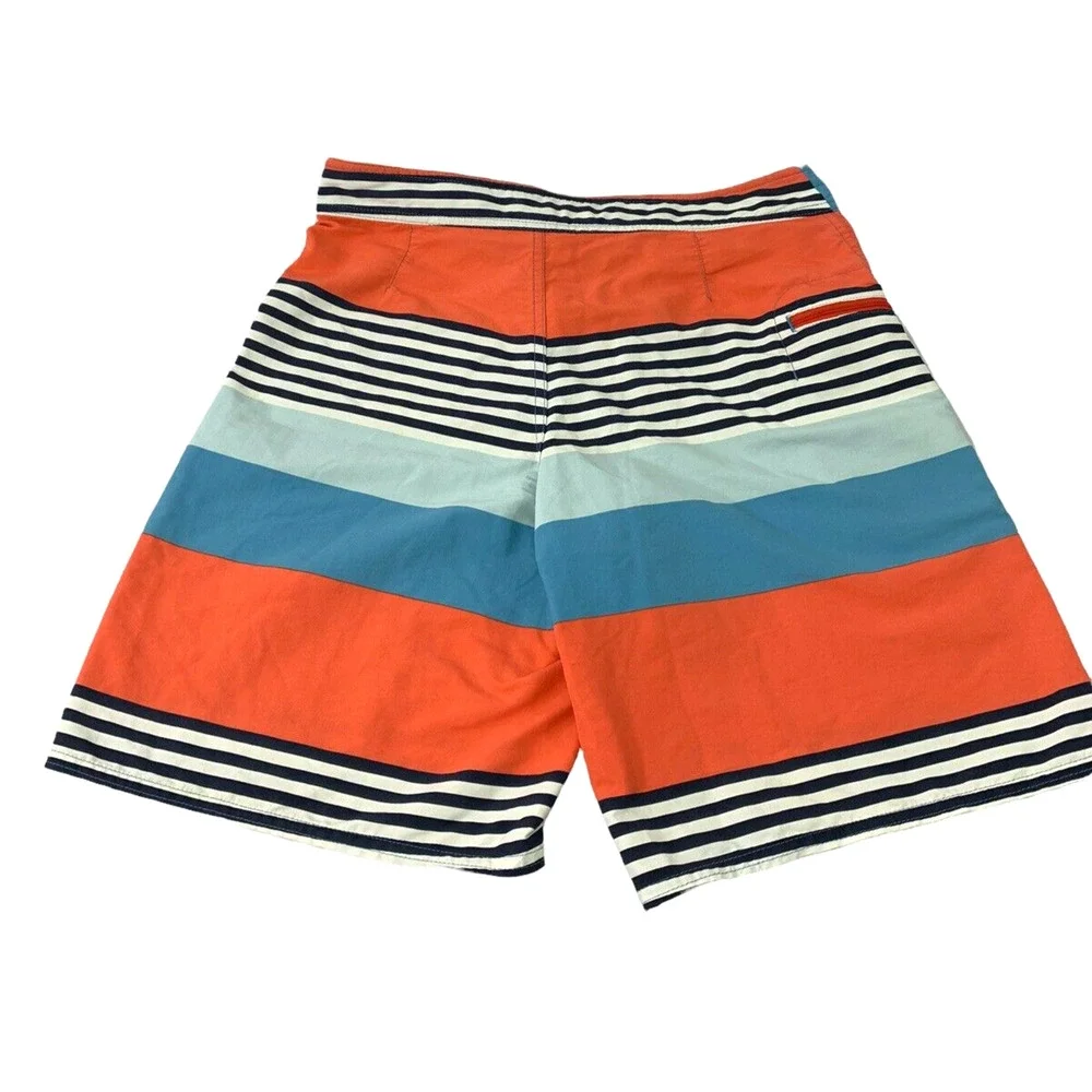 Patagonia Mens Swim Shorts Sz 30 Striped Trunks Coral Blue White Black Beachwear